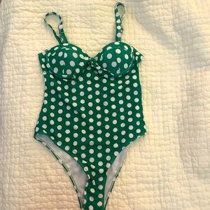 Women’s bathing suit, one piece polkadot, Kelli green